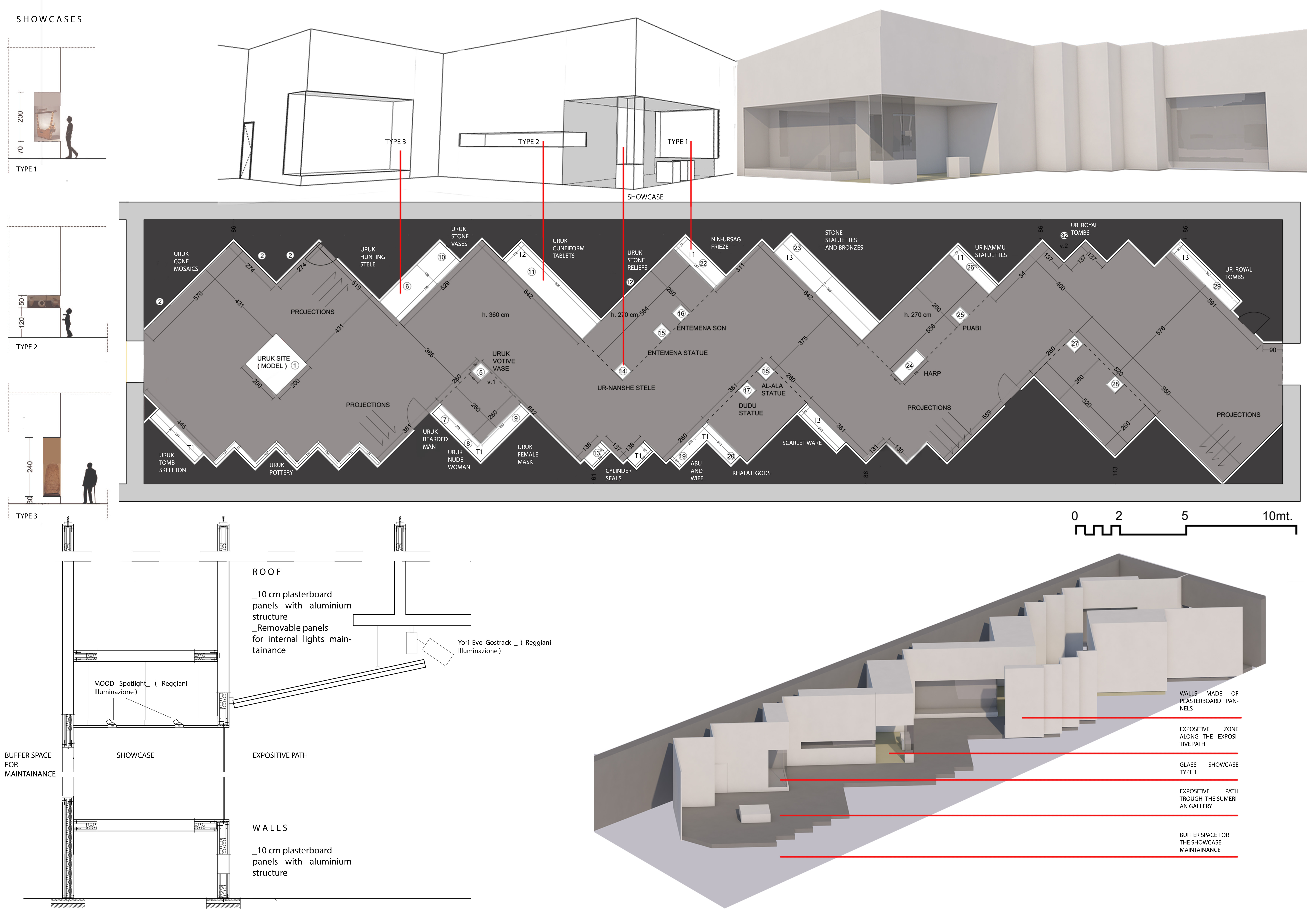 Il progetto preliminare del nuovo riallestimento della sala (Arch. R. Parapetti, F. Bernetti)